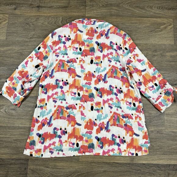 John Mark Abstract Floral Button Down Top Stand Wire Collar Tied 3/4 Sleeve Sz L - Picture 9 of 11